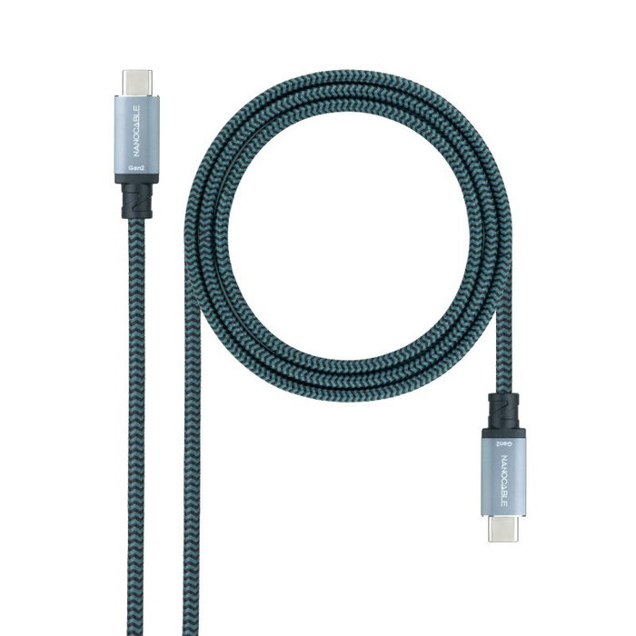 Nanocable Cable USB-C a USB-C 100W 10Gbps 2m Gris/Negro Nanocable Cable USB-C a USB-C 100W 10Gbps 2m Gris/Negro